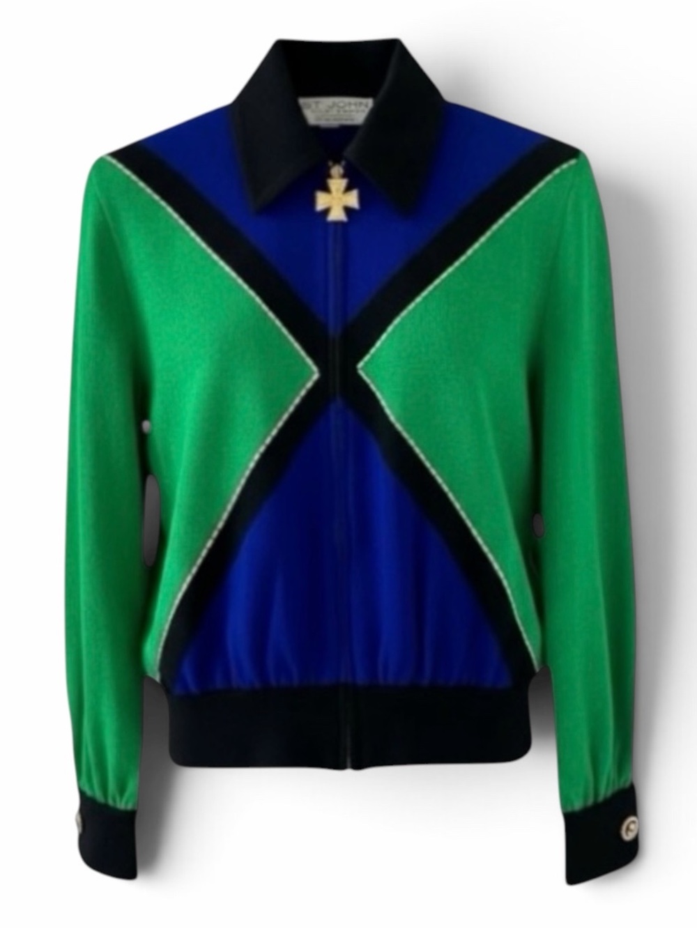 St. John Zip Front Embellished Maltese Cross Long Sleeve Knit Jacket Size 2